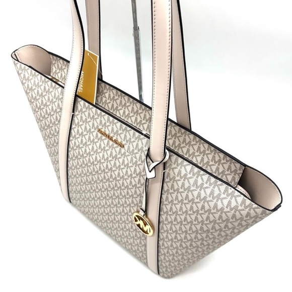 Michael Kors Pratt Large Signature Logo Tote Bag & Double Zip Wallet Light Cream - Picture 7 of 11